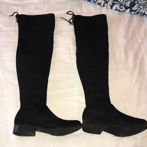 Shoes - Black Faux Suede Over The Knee Boot